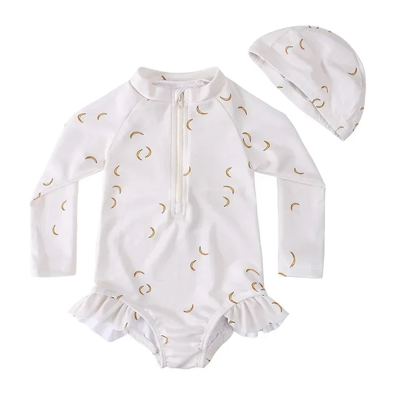 UV Baby Girl Swimsuit One Piece Swimming Jumpsuit Ruffles Bathing Suit SPF 50 Long Sleeve Kids Swimwear for Girls 1-7 Years