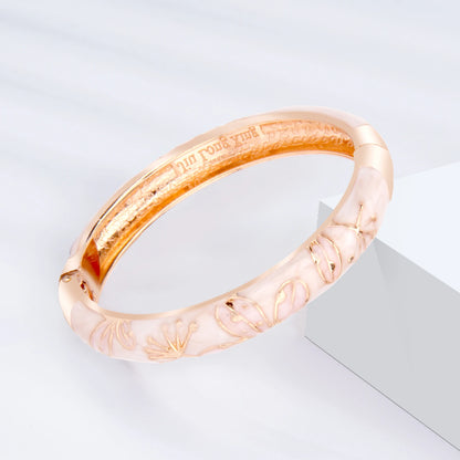 Women's Bracelets Set Bangle On Hand Hinge Enamel Cloisonne Bangles For Women Pink Vintage Birthday Gift For Mother