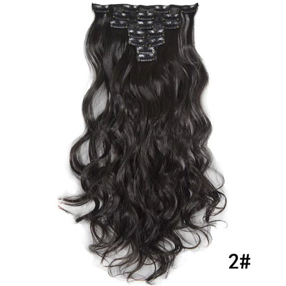 7Pcs Large Wave Black 22-Inch Medium Synthetic Clip-On Hair Extension