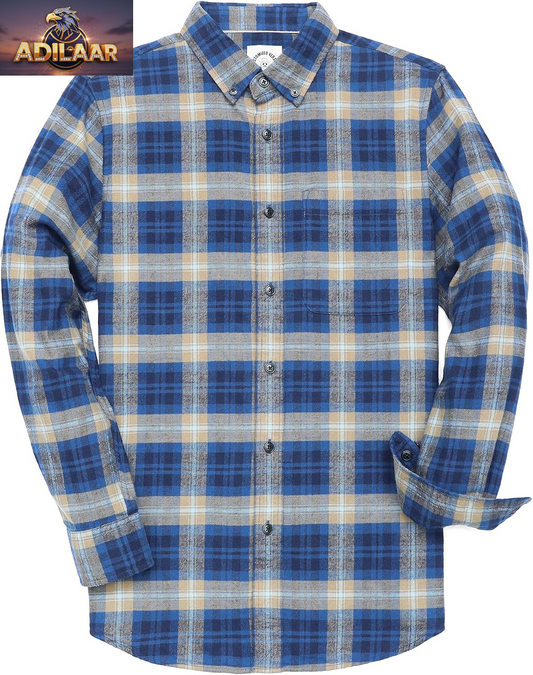 Dubinik® Men's Lightweight Flannel Shirt - Casual Button-Down Long Sleeve Plaid Top made from Soft All-Cotton Fabric