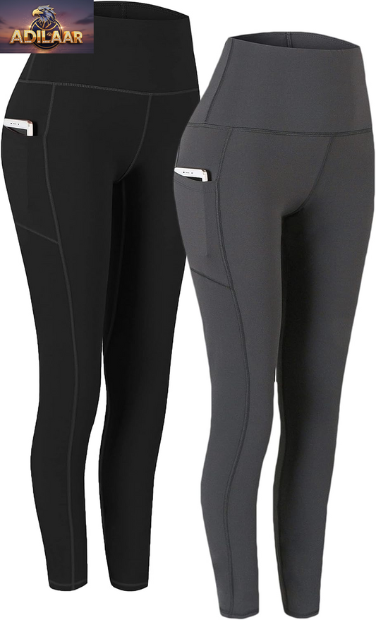 Fengbay 2-Pack Women's High-Waist Yoga Leggings with Pockets and Tummy Control for Workout and Running
