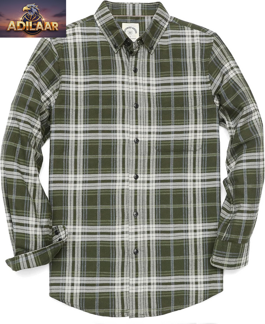 Dubinik® Men's Lightweight Flannel Shirt - Casual Plaid Button Down with Long Sleeves, All Cotton Comfort