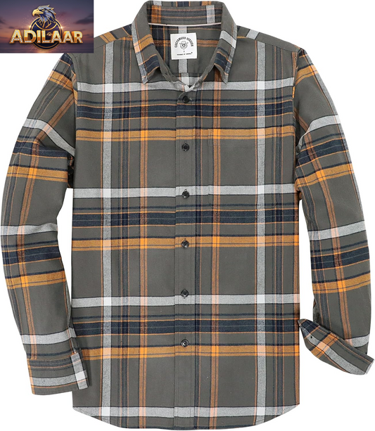 Dubinik® Men's Casual Flannel Shirt - Lightweight All-Cotton Plaid Button-Down with Long Sleeves
