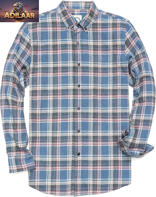 Dubinik® Flannel Shirt for Men Casual Button down Work Soft All Cotton Lightweight Flannel Mens Plaid Shirts Long Sleeve