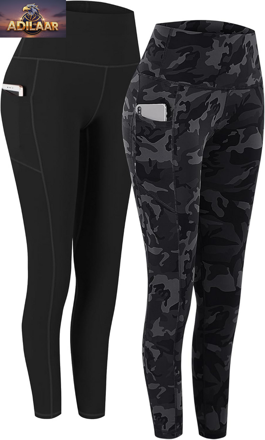 Fengbay Women's High Waist Yoga Pants with Pockets - Tummy Control Leggings for Workout and Running (2 Pack)