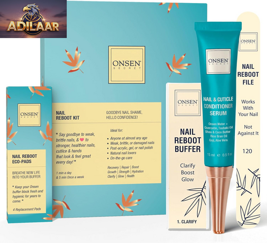 Onsen Secret Nail Care Kit - Japanese Nail Buffer and Shine Kit - Strengthening & Shining - Spa-Quality Manicure - Organic Ingredients - Long-Lasting Shine - Easy & Safe - W/Cuticle Care Serum - 1Pk