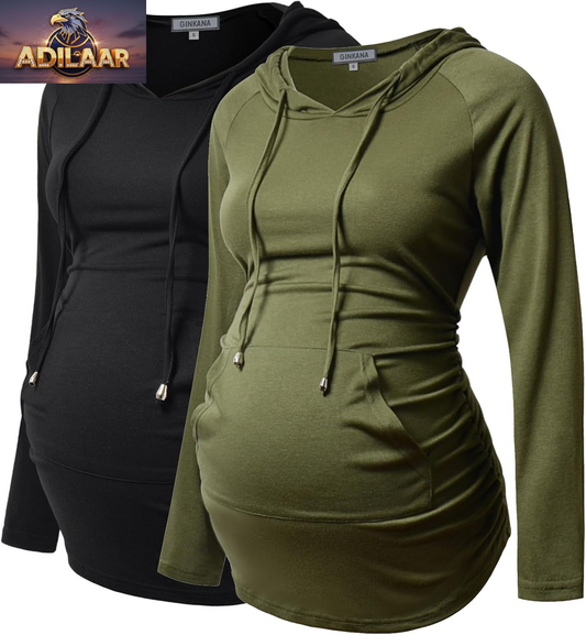 GINKANA Long Sleeve Maternity Hoodie - Casual Pregnancy Sweatshirt and Top