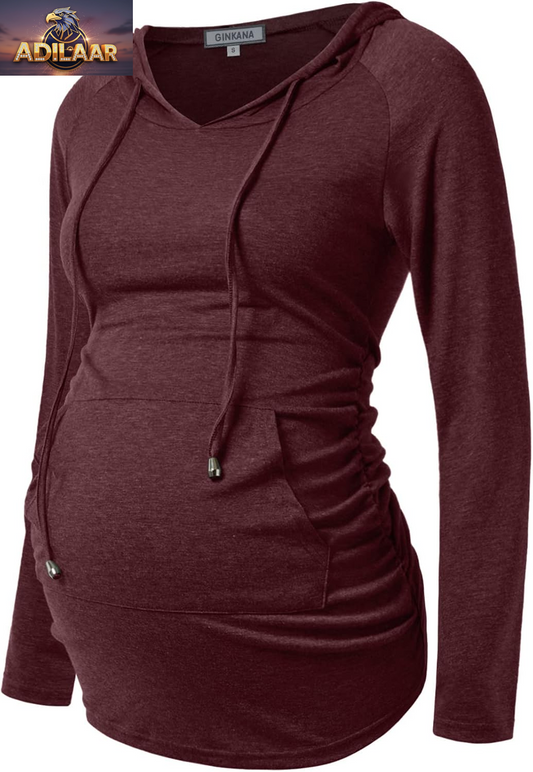 GINKANA Long Sleeve Maternity Hoodie - Casual Pregnancy Sweatshirt and Top