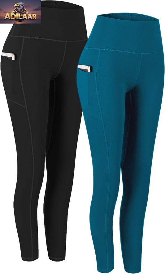 Fengbay Women's High Waist Yoga Leggings with Pockets - Tummy Control Workout and Running Pants (2 Pack)