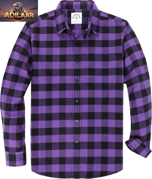 Dubinik® Men's Casual Flannel Shirt - Lightweight Cotton Plaid Button-Down, Long Sleeve Workwear