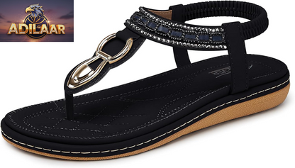 SHIBEVER Women's Dressy Summer Sandals: Comfortable Flat Bohemian T-Strap Casual Footwear