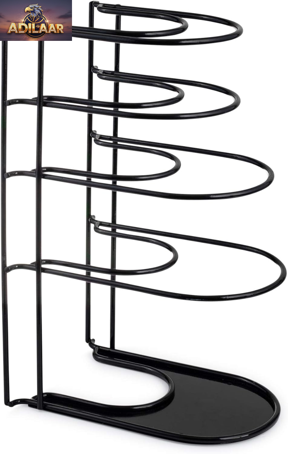 Cuisinel Heavy Duty Pots and Pans Organizer - Extra Large 5-Tier Rack - Holds Cast Iron Skillets, Dutch Oven - Durable Construction - Space Saving Kitchen Storage - No Assembly Required - Black 15.4"