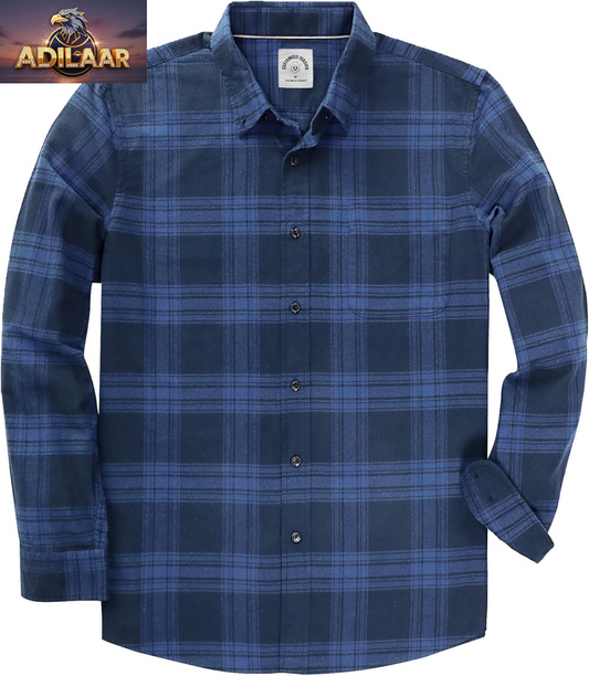 Dubinik® Men's Lightweight Flannel Shirt - Casual Button-Down Plaid Design, All Cotton, Long Sleeve
