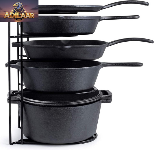 Cuisinel Heavy Duty Pots and Pans Organizer - Extra Large 5-Tier Rack - Holds Cast Iron Skillets, Dutch Oven - Durable Construction - Space Saving Kitchen Storage - No Assembly Required - Black 15.4"