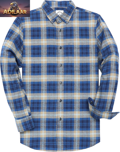 Dubinik® Men's Lightweight Flannel Shirt - Casual Button-Down Long Sleeve Plaid Top made from Soft All-Cotton Fabric