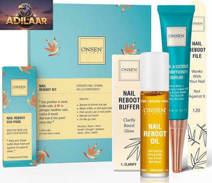 Onsen Secret Nail Care Kit - Japanese Nail Buffer and Shine Kit - Strengthening & Shining - Spa-Quality Manicure - Organic Ingredients - Long-Lasting Shine - Easy & Safe - W/Cuticle Care Serum - 1Pk