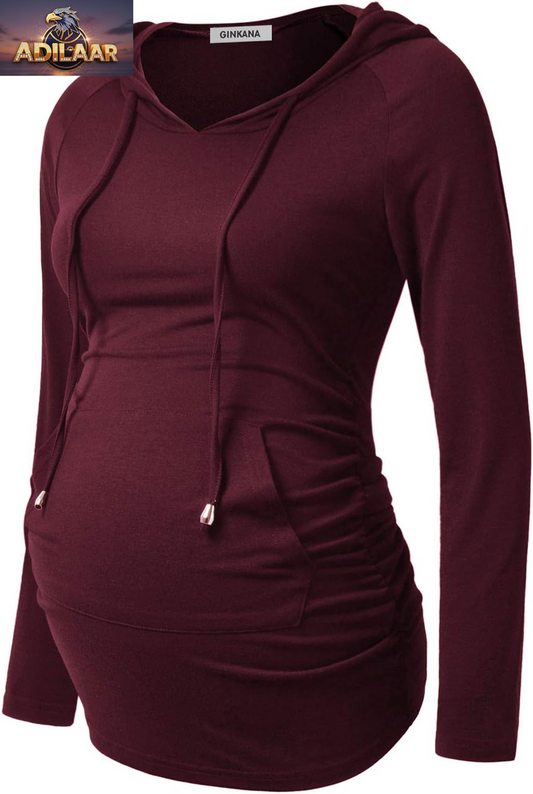 GINKANA Long Sleeve Maternity Hoodie - Casual Pregnancy Sweatshirt and Top