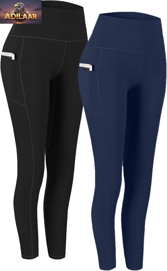 Fengbay Women's High Waist Yoga Pants with Pockets - 2 Pack Tummy Control Leggings for Workouts and Running