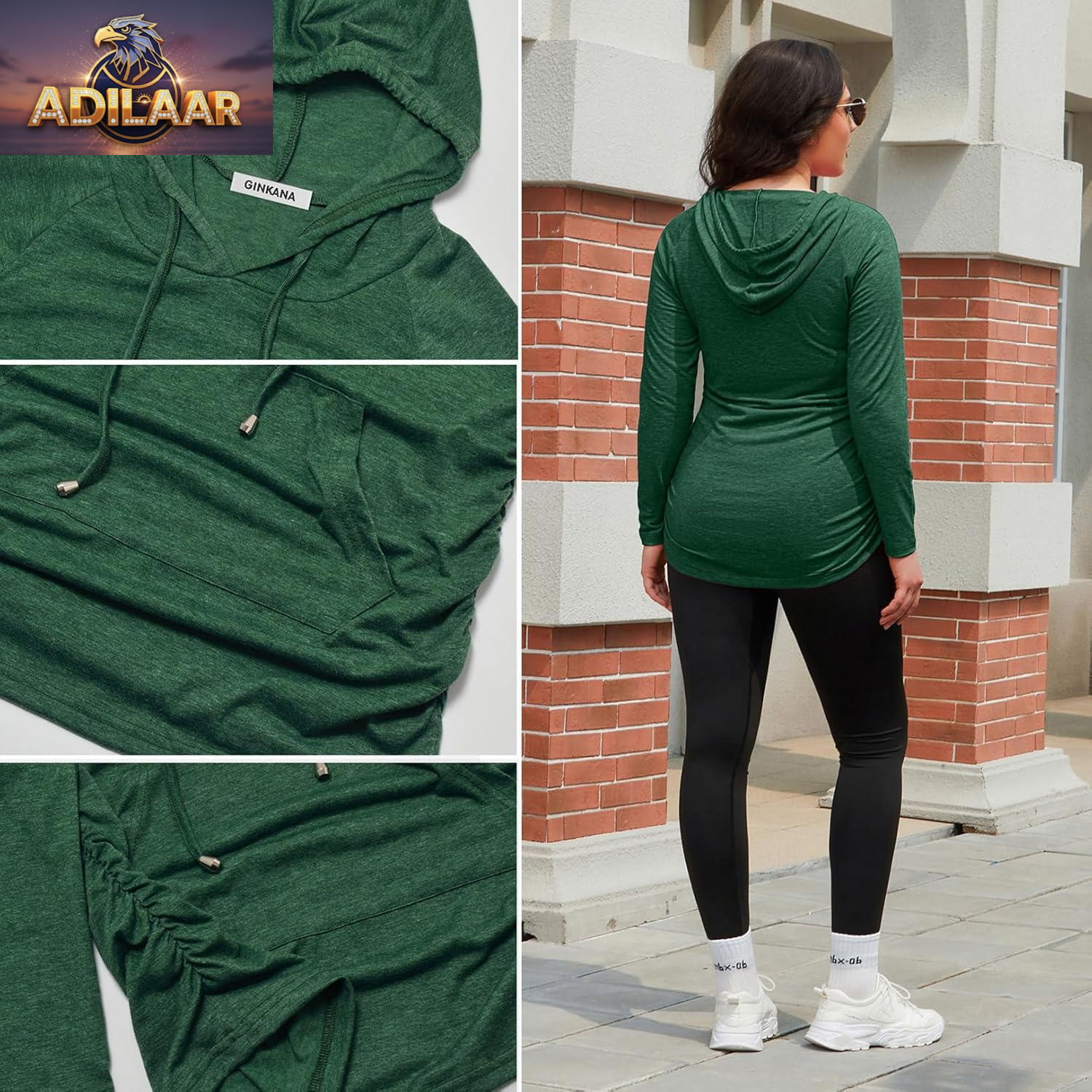 GINKANA Long Sleeve Maternity Hoodie - Casual Pregnancy Sweatshirt