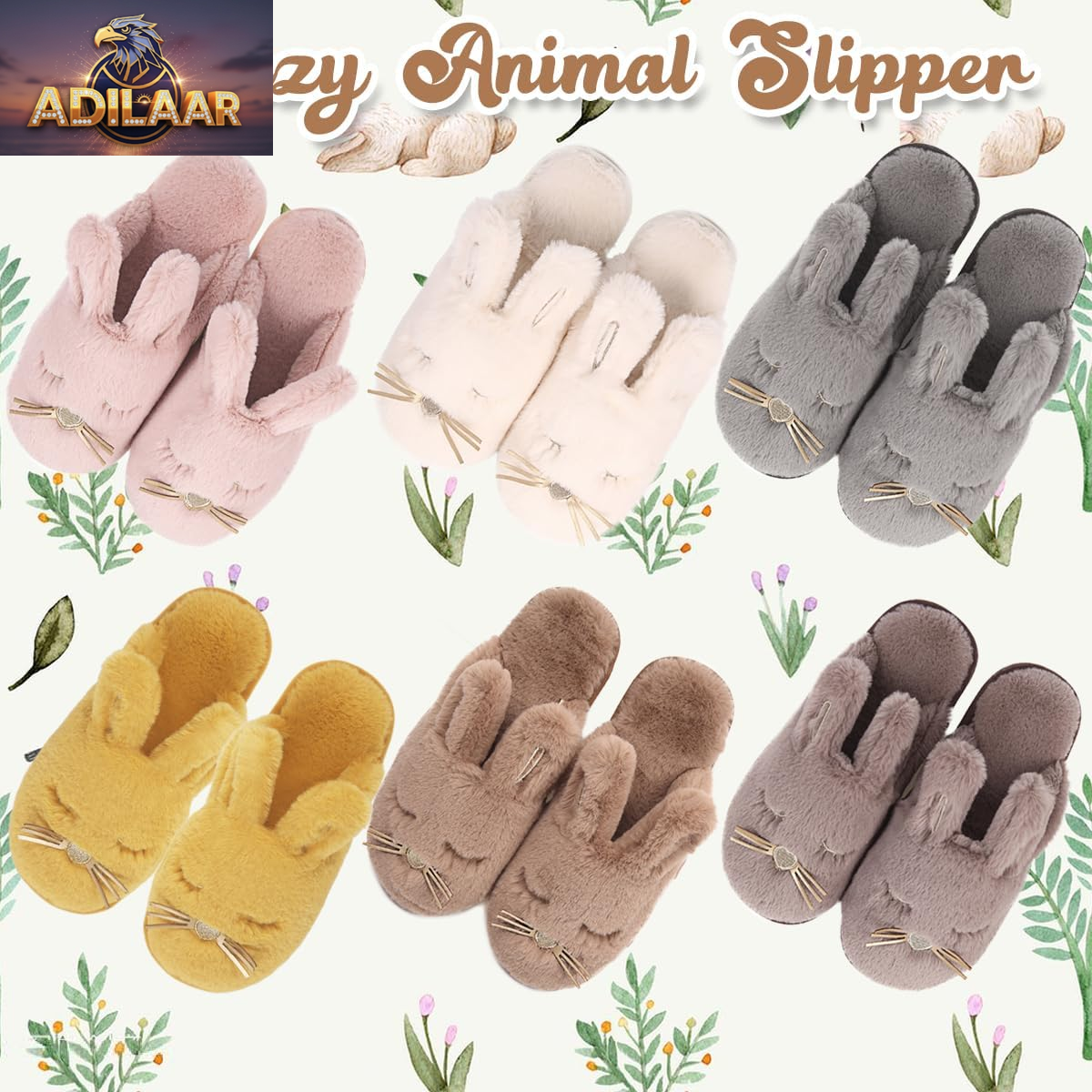 Caramella Women's Fuzzy Bunny Slippers with Memory Foam – Cute Animal Design for Indoor and Outdoor Use