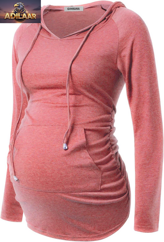 GINKANA Long Sleeve Maternity Hoodie - Casual Pregnancy Sweatshirt