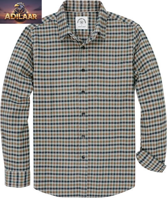 Dubinik® Flannel Shirt for Men Casual Button down Work Soft All Cotton Lightweight Flannel Mens Plaid Shirts Long Sleeve