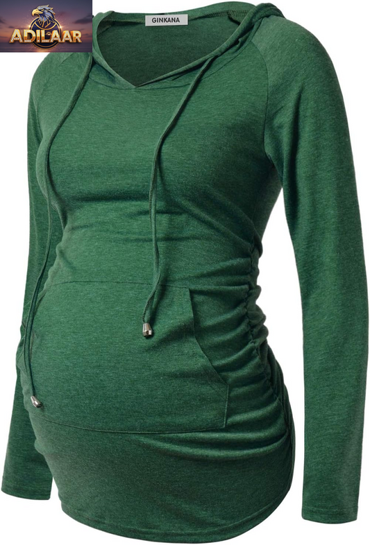 GINKANA Long Sleeve Maternity Hoodie - Casual Pregnancy Sweatshirt