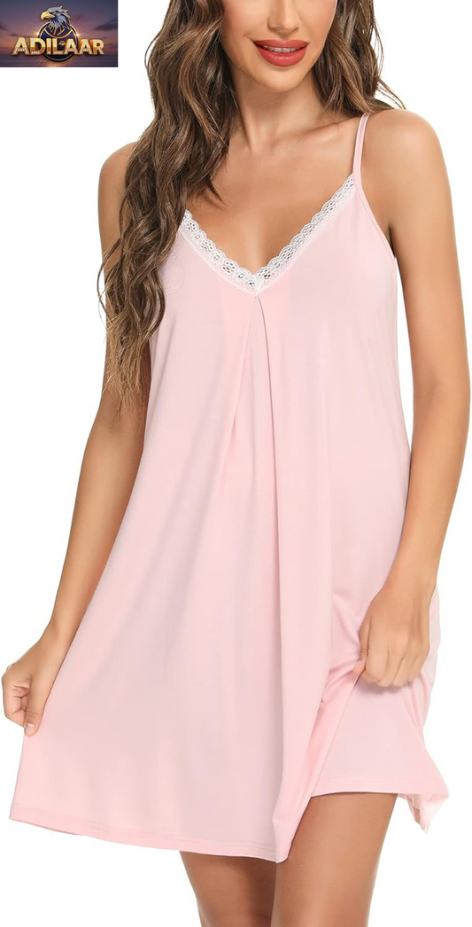 Women's Lace Nightgown - Soft Jersey Chemise Slip Sleepwear Lingerie