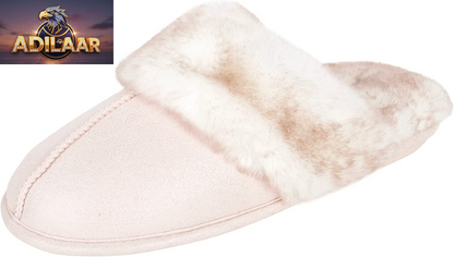 Jessica Simpson Women's Faux Fur Memory Foam House Slippers with Anti-Skid Sole