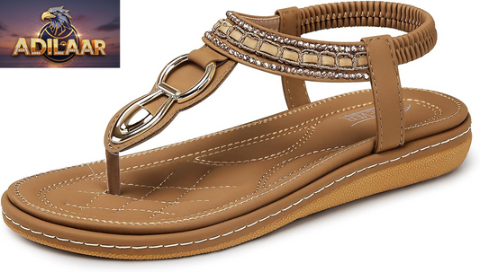 SHIBEVER Women's Dressy Summer Sandals: Comfortable Bohemian T-Strap Flat Sandals for Casual Wear
