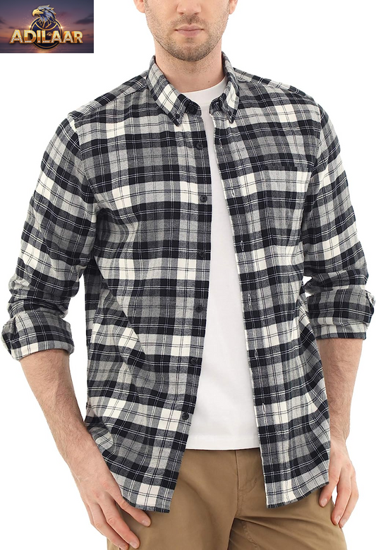 Dubinik® Men's Casual Flannel Shirt - Lightweight Cotton Plaid Button-Down with Long Sleeves