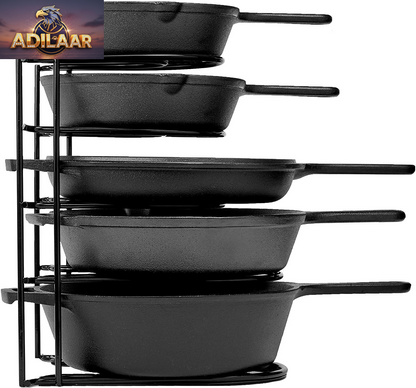 Cuisinel Heavy Duty Pots and Pans Organizer - Extra Large 5-Tier Rack - Holds Cast Iron Skillets, Dutch Oven - Durable Construction - Space Saving Kitchen Storage - No Assembly Required - Black 15.4"
