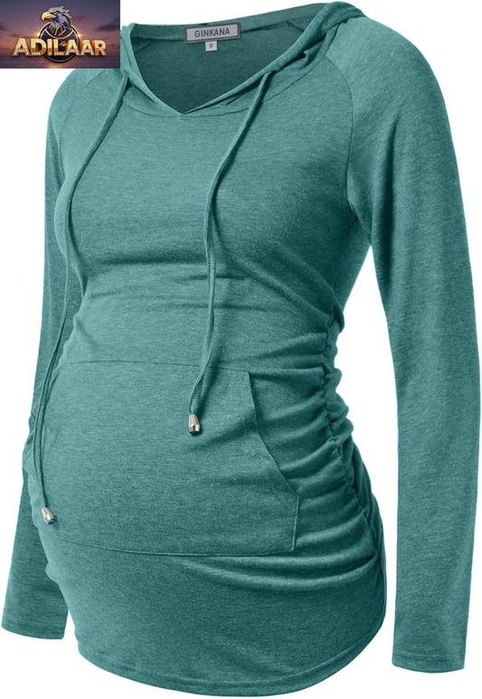 GINKANA Women's Maternity Hoodie with Long Sleeves - Casual Pregnancy Sweatshirt and Top