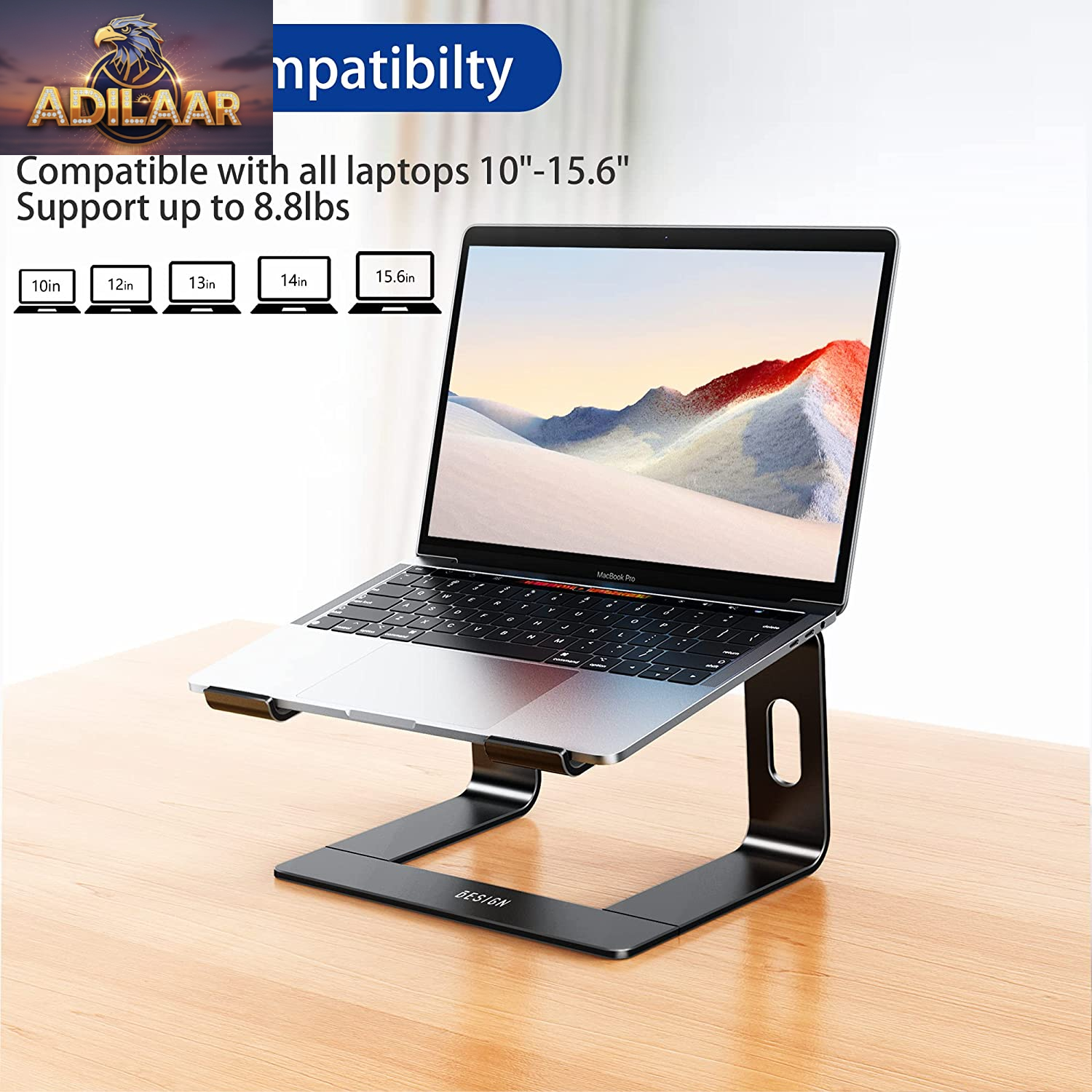BESIGN LS03 Aluminum Laptop Stand, Ergonomic Detachable Computer Stand, Riser Holder Notebook Stand Compatible with Air, Pro, Dell, HP, Lenovo More 10-15.6" Laptops, Black