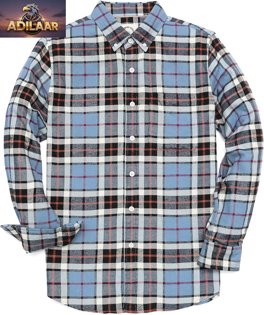 Dubinik® Men's Casual Flannel Shirt - Lightweight All-Cotton Plaid Button-Down with Long Sleeves