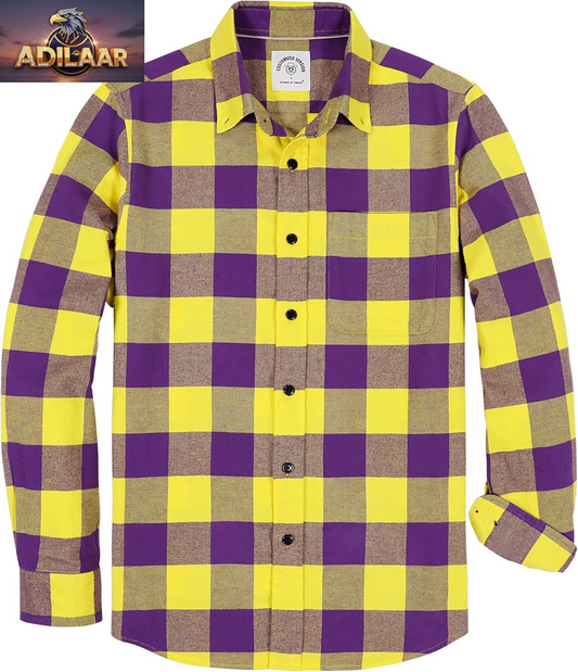 Dubinik® Men's Casual Flannel Shirt - Lightweight All-Cotton Plaid Long Sleeve Button-Down Work Shirt