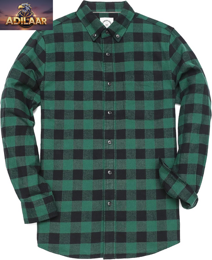 Dubinik® Flannel Shirt for Men Casual Button down Work Soft All Cotton Lightweight Flannel Mens Plaid Shirts Long Sleeve