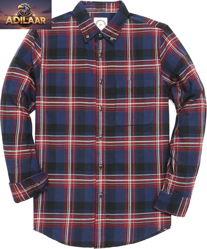 Dubinik® Men's Casual Flannel Shirt - Lightweight All-Cotton Long Sleeve Button-Down Plaid Work Shirt