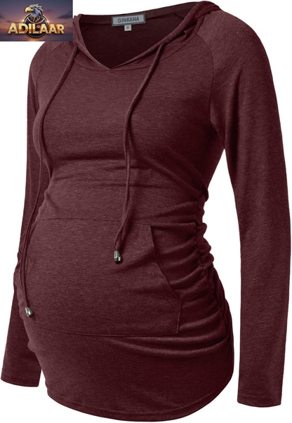 GINKANA Long Sleeve Maternity Hoodie - Casual Pregnancy Sweatshirt and Top
