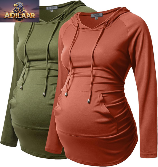 GINKANA Long Sleeve Maternity Hoodie - Casual Pregnancy Sweatshirt