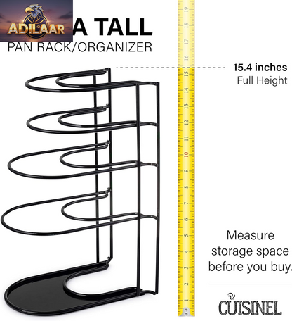 Cuisinel Heavy Duty Pots and Pans Organizer - Extra Large 5-Tier Rack - Holds Cast Iron Skillets, Dutch Oven - Durable Construction - Space Saving Kitchen Storage - No Assembly Required - Black 15.4"