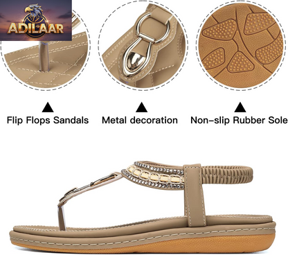 SHIBEVER Women's Dressy Summer Sandals: Comfortable Flat Bohemian T-Strap Casual Footwear for Women
