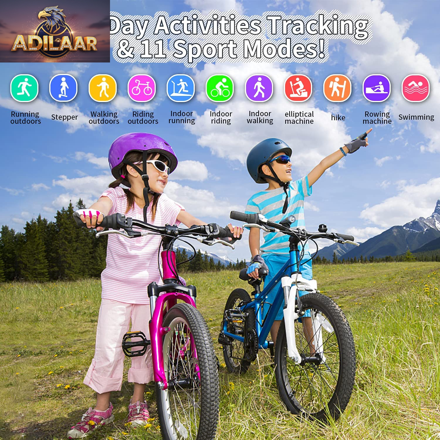 Kids Watch Fitness Tracker, Fitness Watches for Kids, Activity Tracker with Pedometers, Stopwatch, IP68 Waterproof, 11 Sport Modes Smart Watch for Kids Age 6-16 Years Old