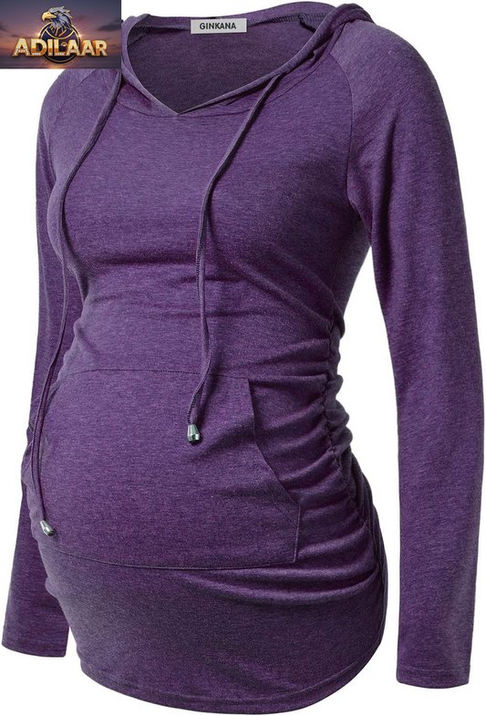 GINKANA Long Sleeve Maternity Hoodie - Casual Sweatshirt for Expecting Mothers
