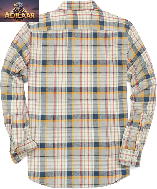 Dubinik® Men's Flannel Shirt - Casual Button-Down, Lightweight All-Cotton Plaid Long Sleeve Workwear