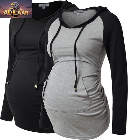 GINKANA Women's Maternity Long Sleeve Hoodie Casual Sweatshirt for Pregnant Comfort