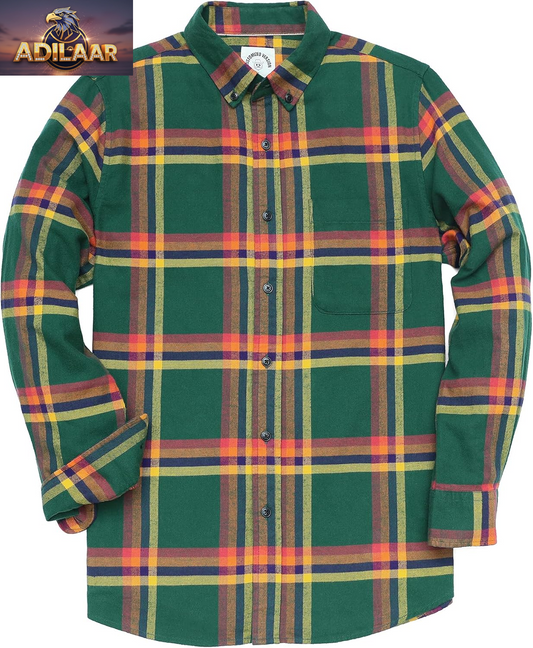 Dubinik® Men's Lightweight Cotton Flannel Shirt - Casual Long Sleeve Button Down Plaid Design
