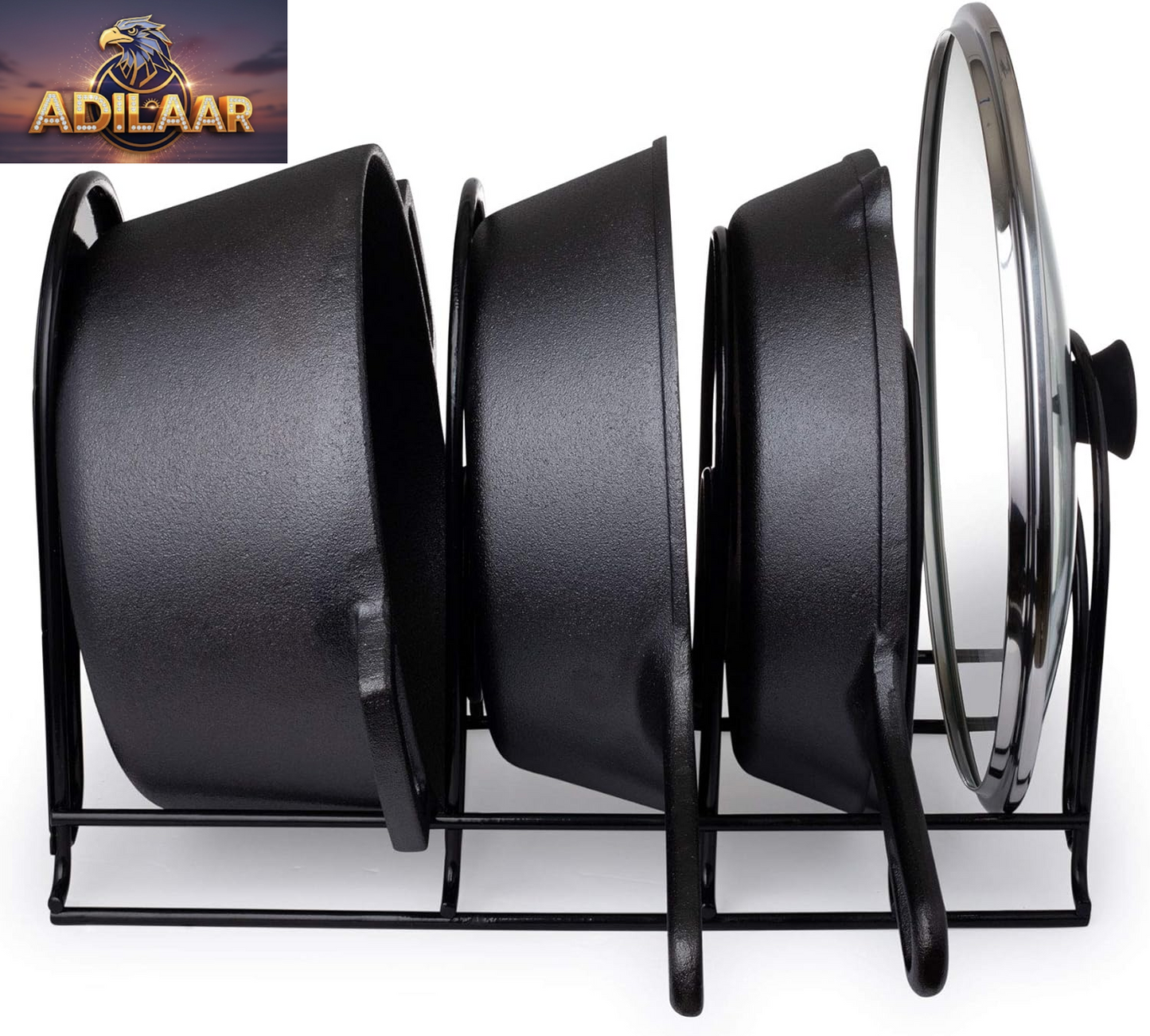 Cuisinel Heavy Duty Pots and Pans Organizer - Extra Large 5-Tier Rack - Holds Cast Iron Skillets, Dutch Oven - Durable Construction - Space Saving Kitchen Storage - No Assembly Required - Black 15.4"