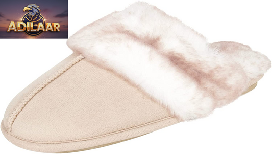 Jessica Simpson Women's Faux Fur Memory Foam House Slippers with Anti-Skid Sole