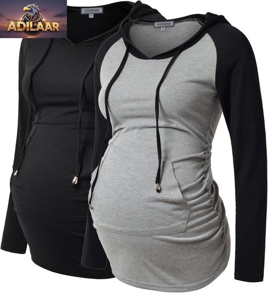 GINKANA Women's Maternity Long Sleeve Hoodie Casual Sweatshirt for Pregnant Comfort